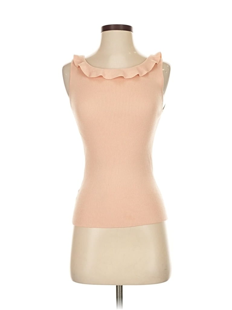 Pre-owned Ann Taylor Sleeveless Top Orange Ruffles Neckline Tops