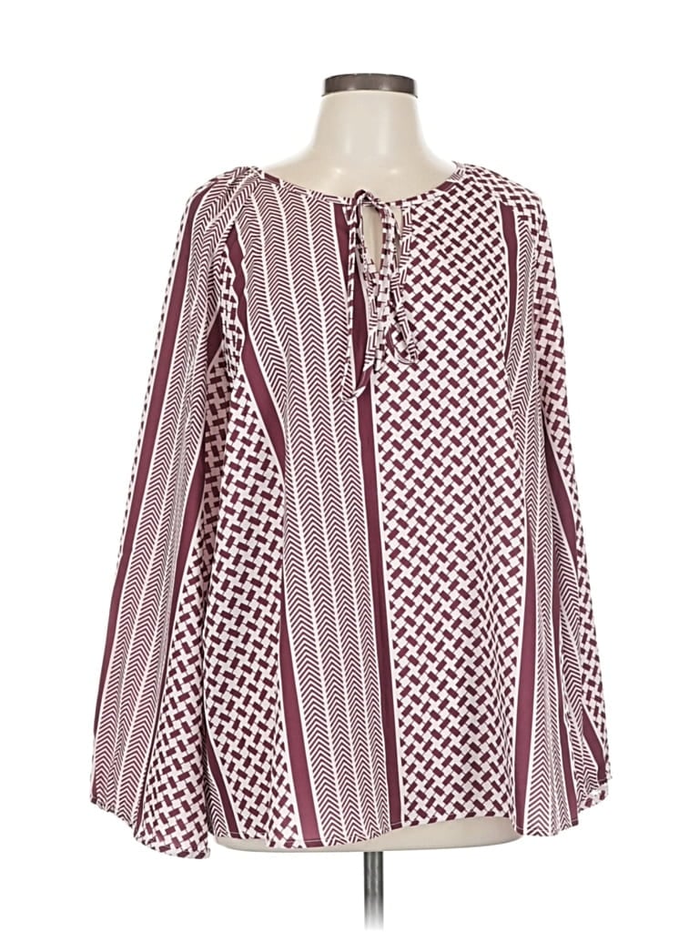 Pre-owned Bloomchic Long Sleeve Blouse In Burgundy