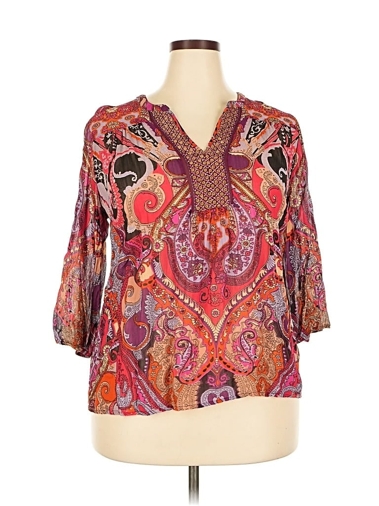 Pre-owned Bila 3/4 Sleeve Blouse In Burgundy