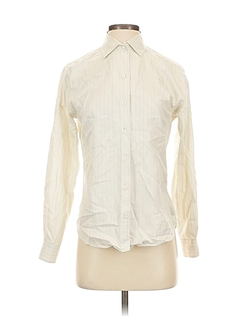 Pre-owned F. By Faconnable Long Sleeve Blouse In White