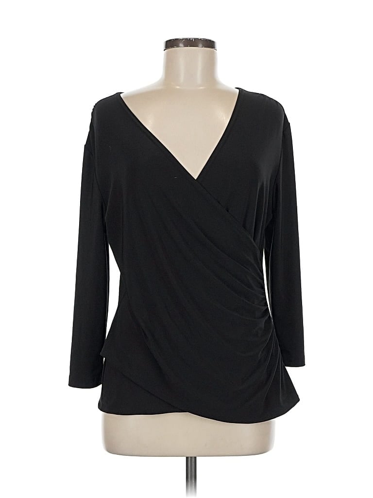 Pre-owned Coldwater Creek 3/4 Sleeve Top Black Plunge Neckline Tops