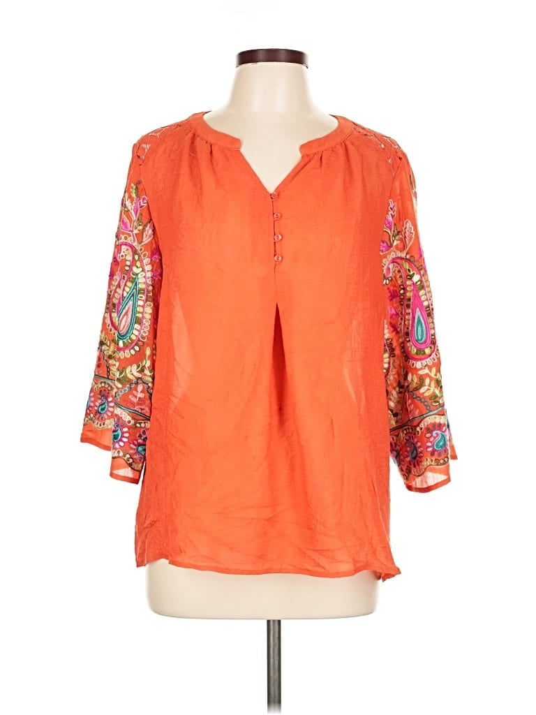 Pre-owned Christopher & Banks 3/4 Sleeve Blouse In Orange