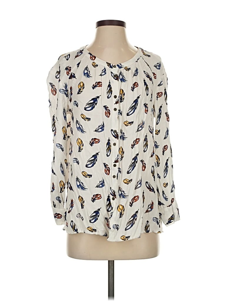 Pre-owned A.n.a. A New Approach Long Sleeve Blouse In White