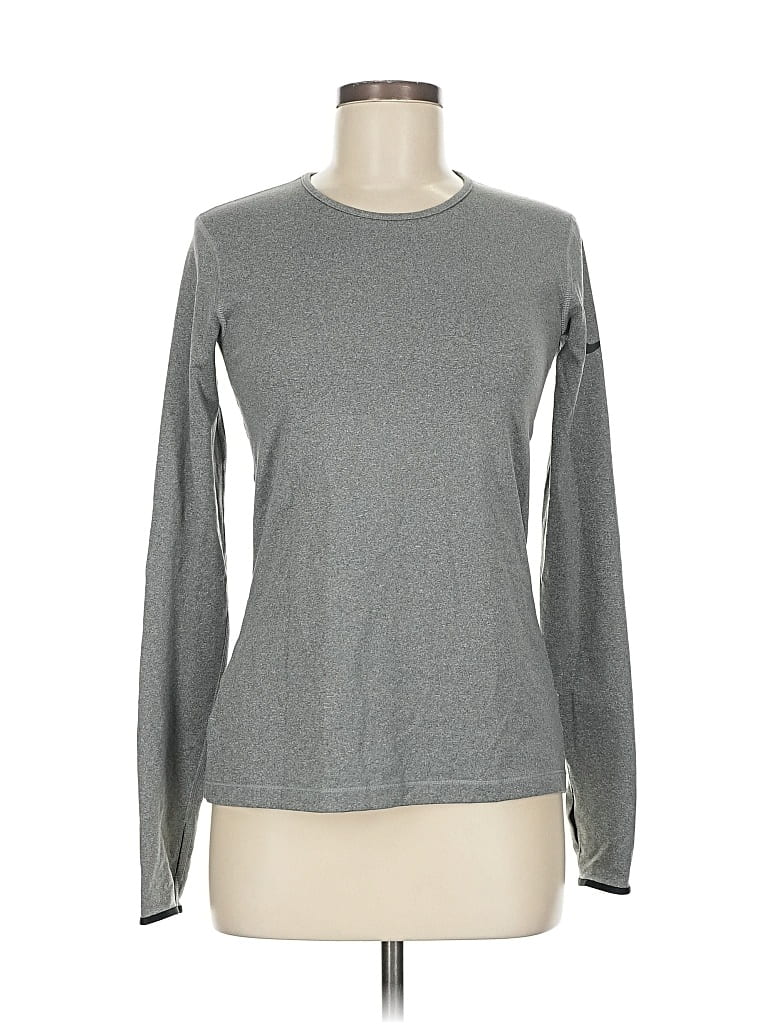 Pre-owned Nike Long Sleeve Top Gray Crew Neck Tops