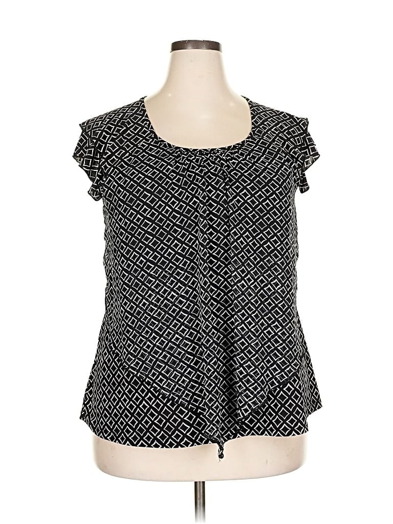 Pre-owned Roz & Ali Short Sleeve Top Black Square Neckline Tops
