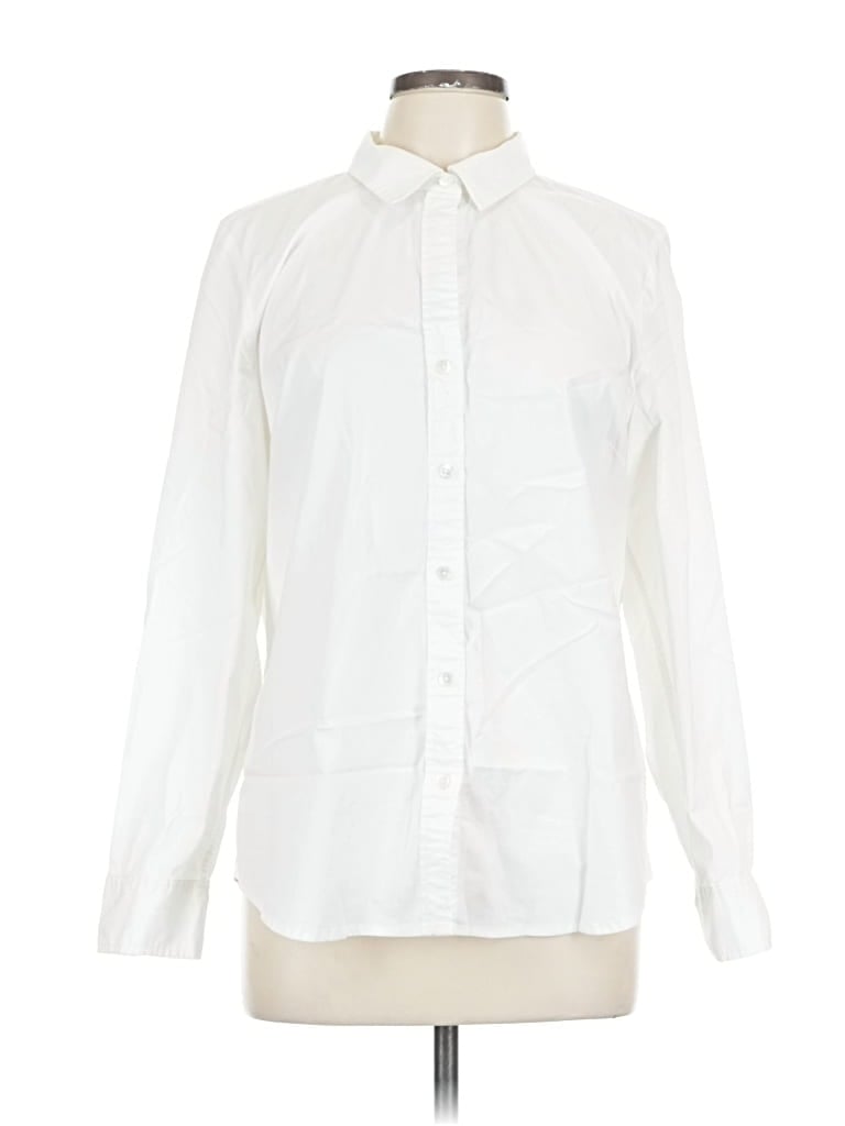 Pre-owned Jjill Long Sleeve Button Down Shirt In White