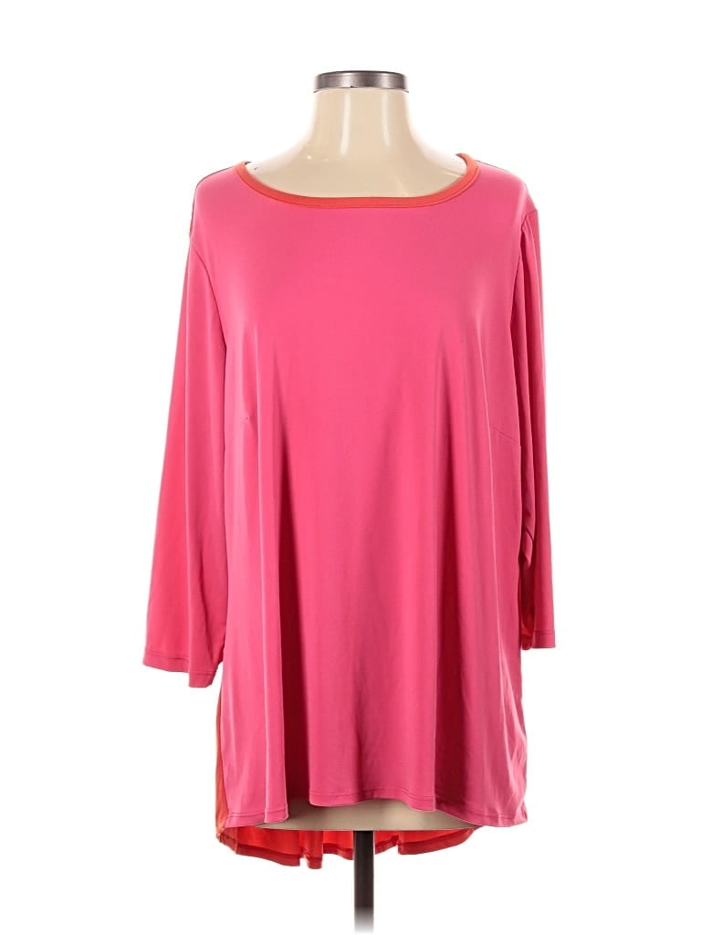 Pre-owned Susan Graver 3/4 Sleeve Top Pink Boatneck Tops