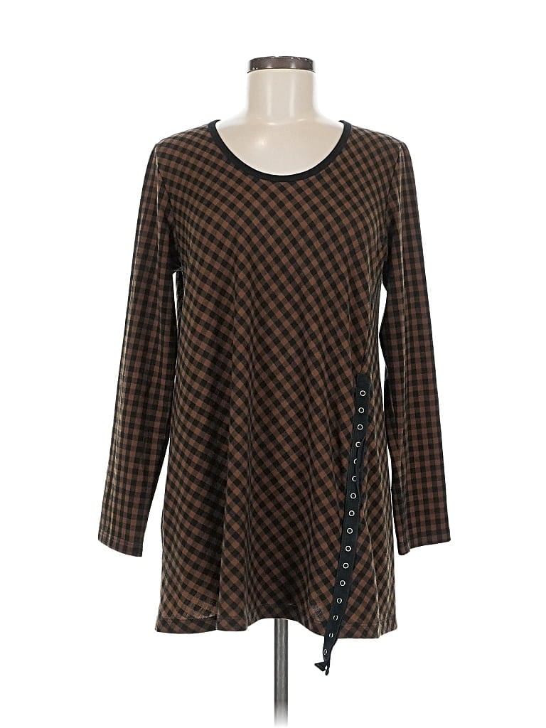 Pre-owned Comfy Usa Long Sleeve Top Brown Square Neckline Tops