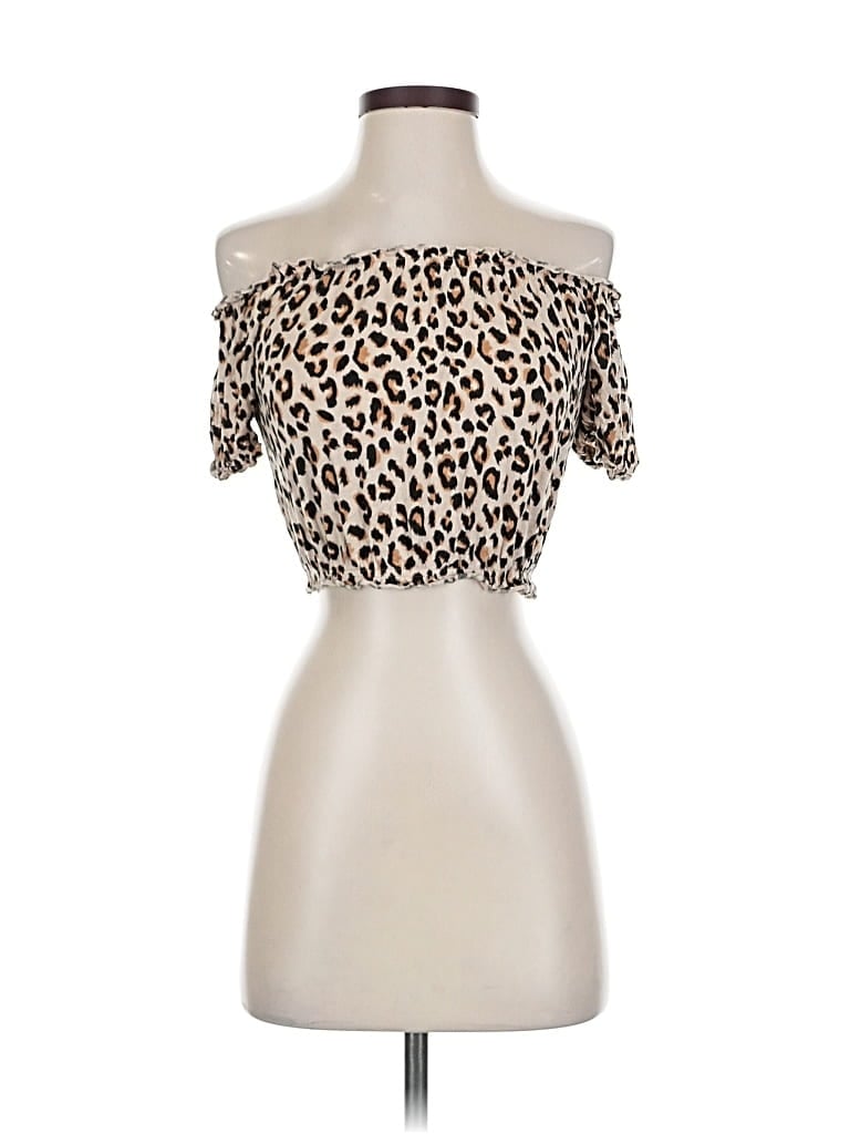 Pre-owned Divided By H&m Short Sleeve Top Tan Strapless Neckline Tops In Brown