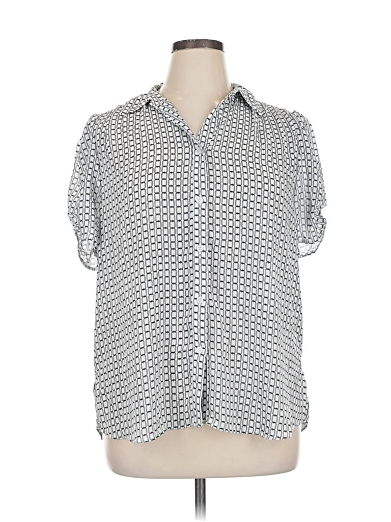 Pre-owned Adrianna Papell Short Sleeve Blouse In Silver