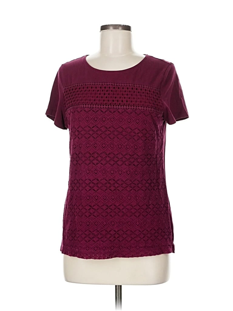 Pre-owned Croft & Barrow Short Sleeve Top Burgundy Keyhole Neckline Tops