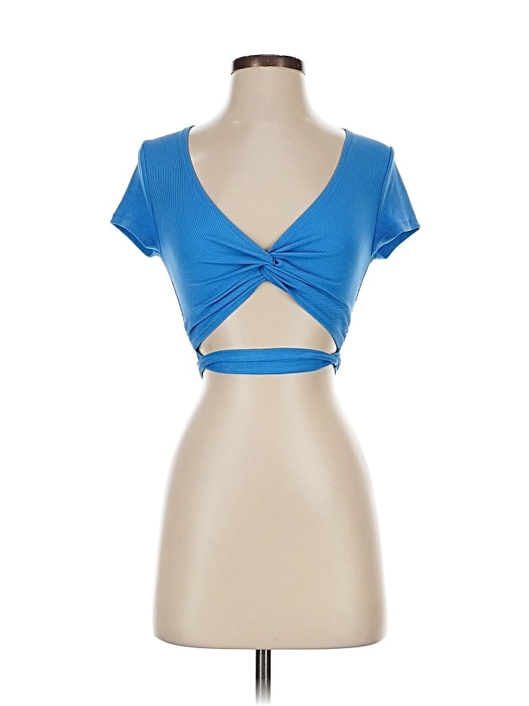 Princess Polly Short Sleeve Top Blue Keyhole Neckline Tops