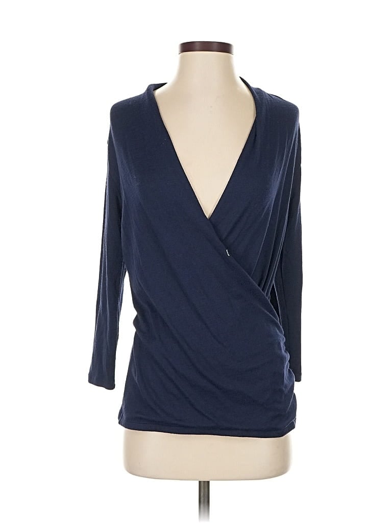 Pre-owned 41hawthorn Long Sleeve Top Blue Plunge Neckline Tops