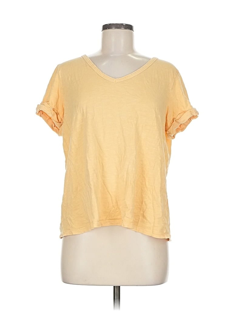Pre-owned Candace Cameron Bure Short Sleeve Top Yellow V Neck Tops