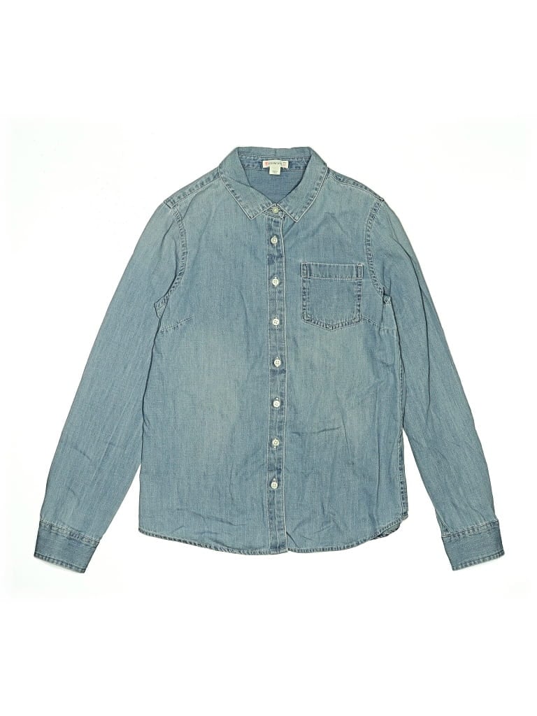 Pre-owned Crewcuts Kids' Long Sleeve Button Down Shirt In Blue