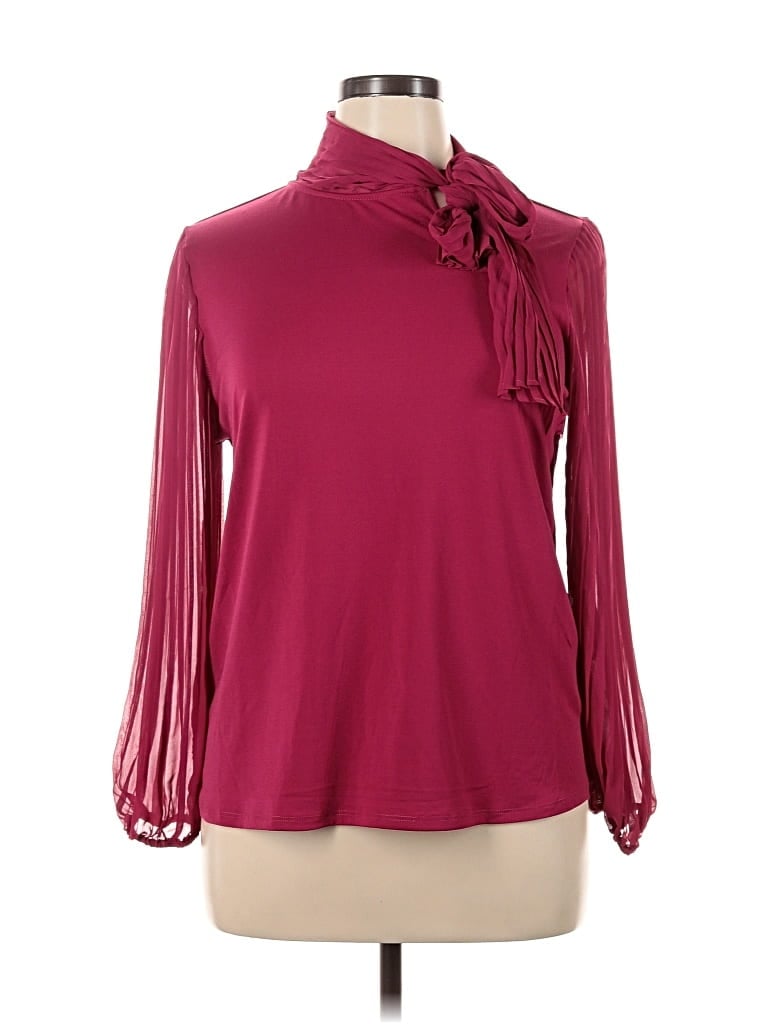 Pre-owned Cable & Gauge Long Sleeve Blouse In Burgundy