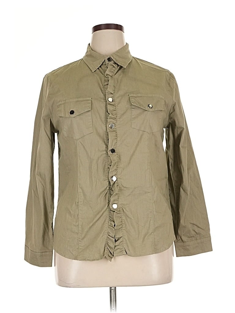 Pre-owned Unbranded 3/4 Sleeve Button Down Shirt In Green