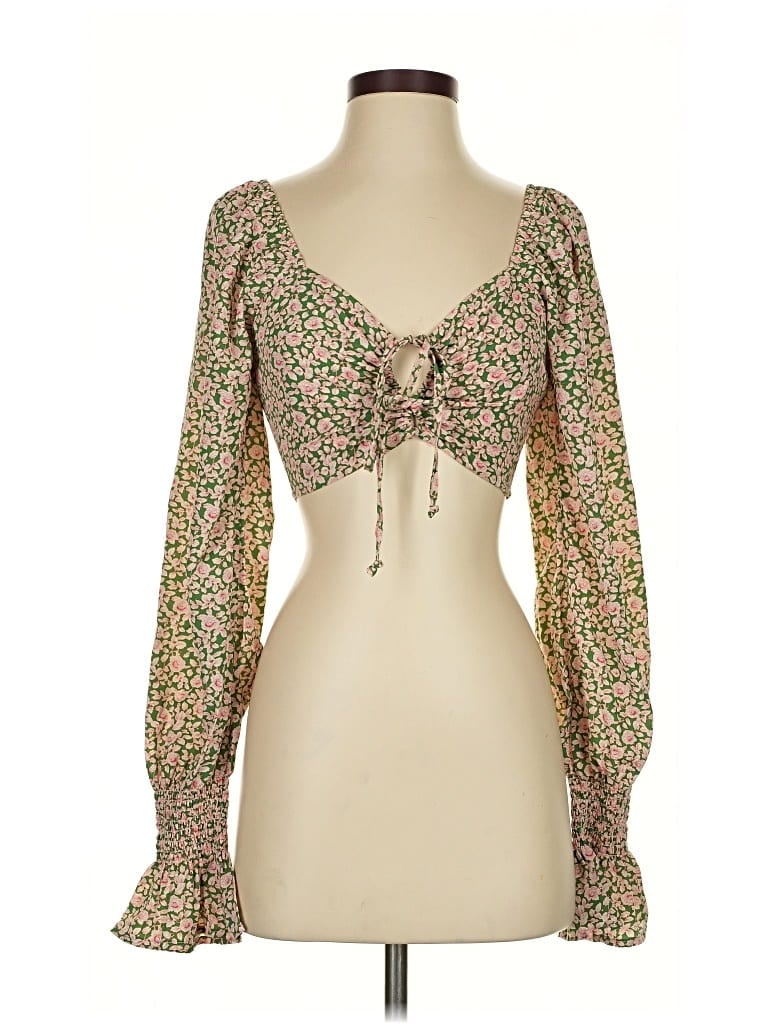 Pre-owned Nasty Gal Inc. Long Sleeve Blouse In Green