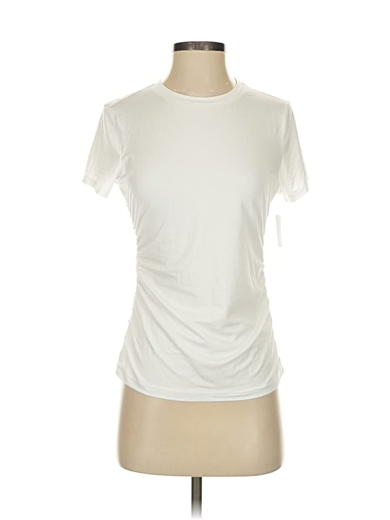 Pre-owned Z By Zella Short Sleeve Top Ivory Crew Neck Tops In White