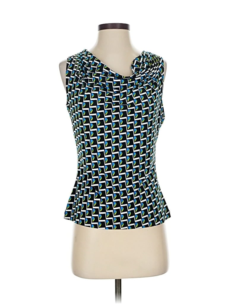 Pre-owned Calvin Klein Sleeveless Top Teal Cowl Neck Tops In Blue