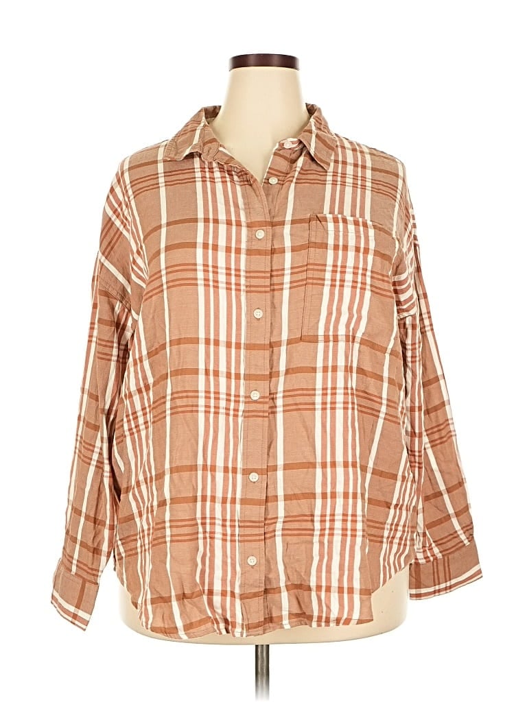 Pre-owned Sonoma Goods For Life 3/4 Sleeve Button Down Shirt In Brown