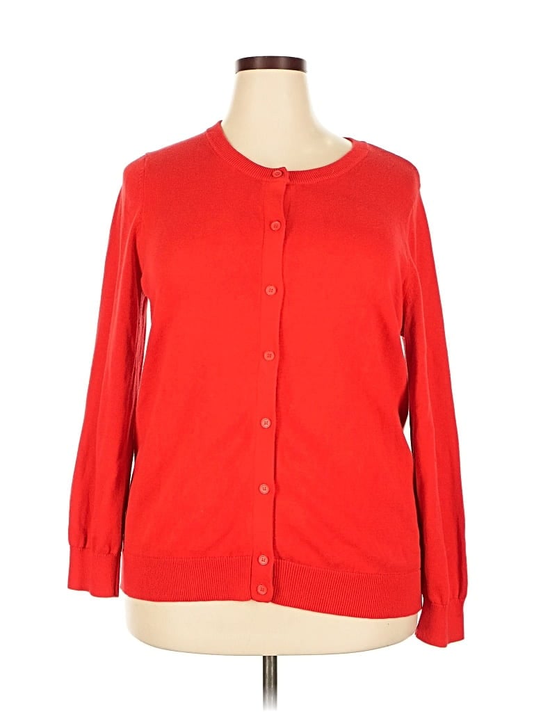 Pre-owned Woman Within Cardigan Sweater In Red
