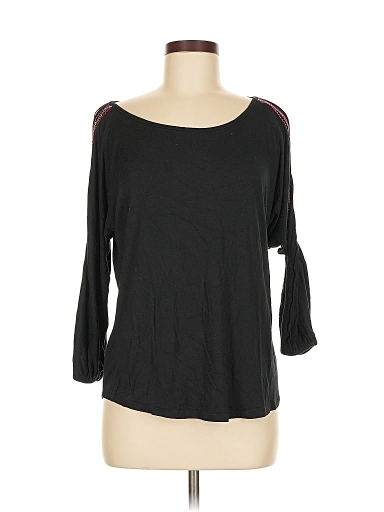 Pre-owned Ella Moss 3/4 Sleeve Top Black Cold Shoulder Neckline Tops