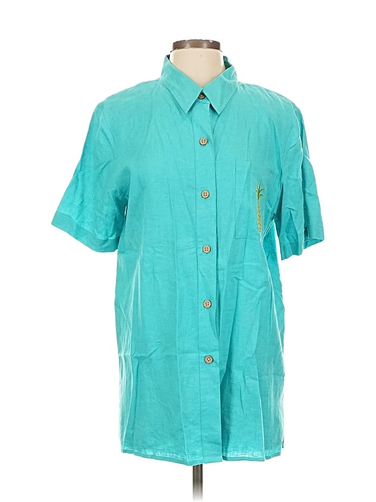 Click to view more detailed imagery on our partner's website Pre-owned Bob Mackie Short Sleeve Button Down Shirt In Blue
