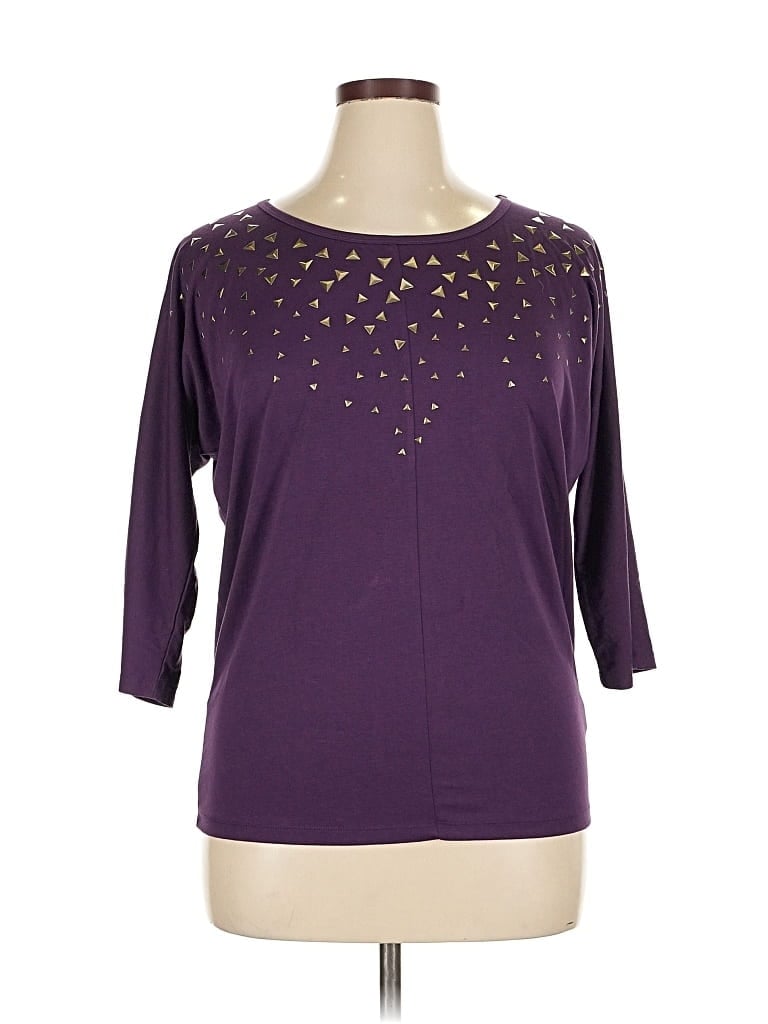 Pre-owned August Silk 3/4 Sleeve Top Purple Boatneck Tops