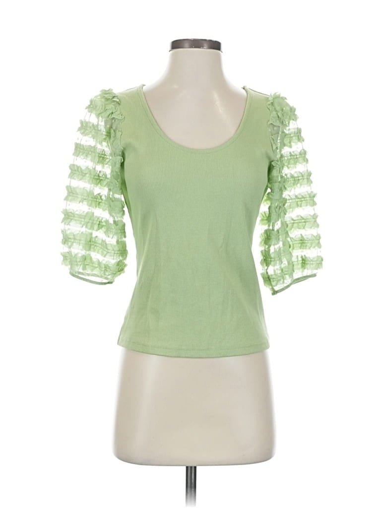 Pre-owned Left Coast By Dolan 3/4 Sleeve Top Green Sweetheart Neckline Tops