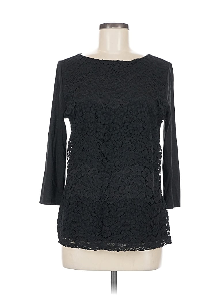 Pre-owned Ann Taylor Factory 3/4 Sleeve Top Black Boatneck Tops