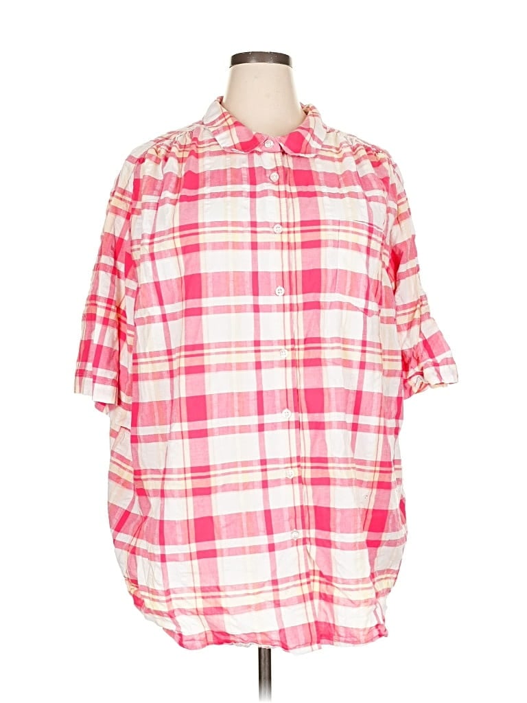 WOMAN WITHIN Pre-owned 3/4 Sleeve Button Down Shirt In Pink
