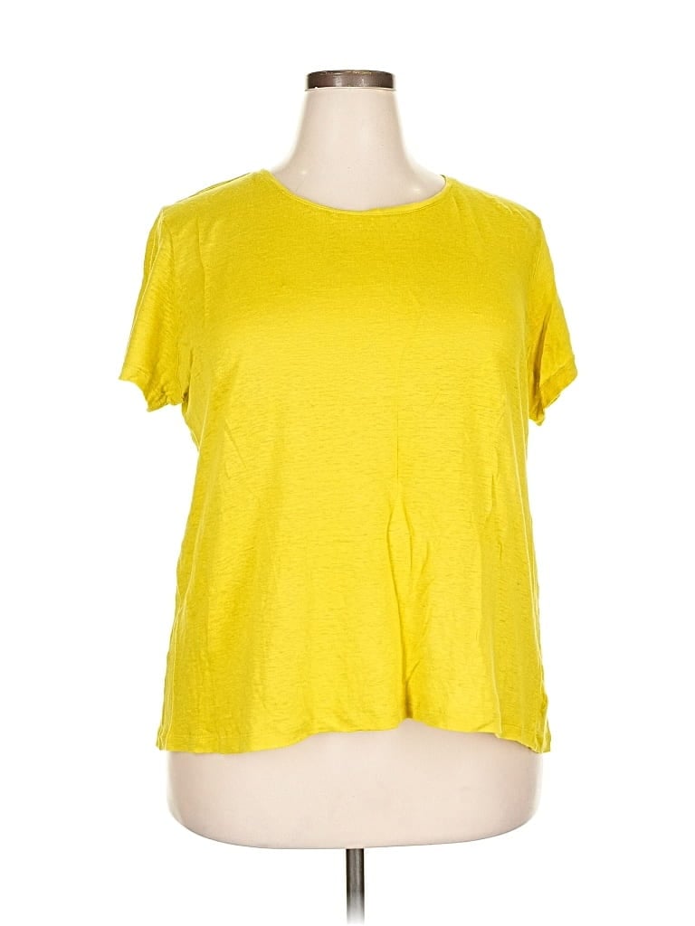 Pre-owned Tahari Short Sleeve Top Yellow Scoop Neck Tops