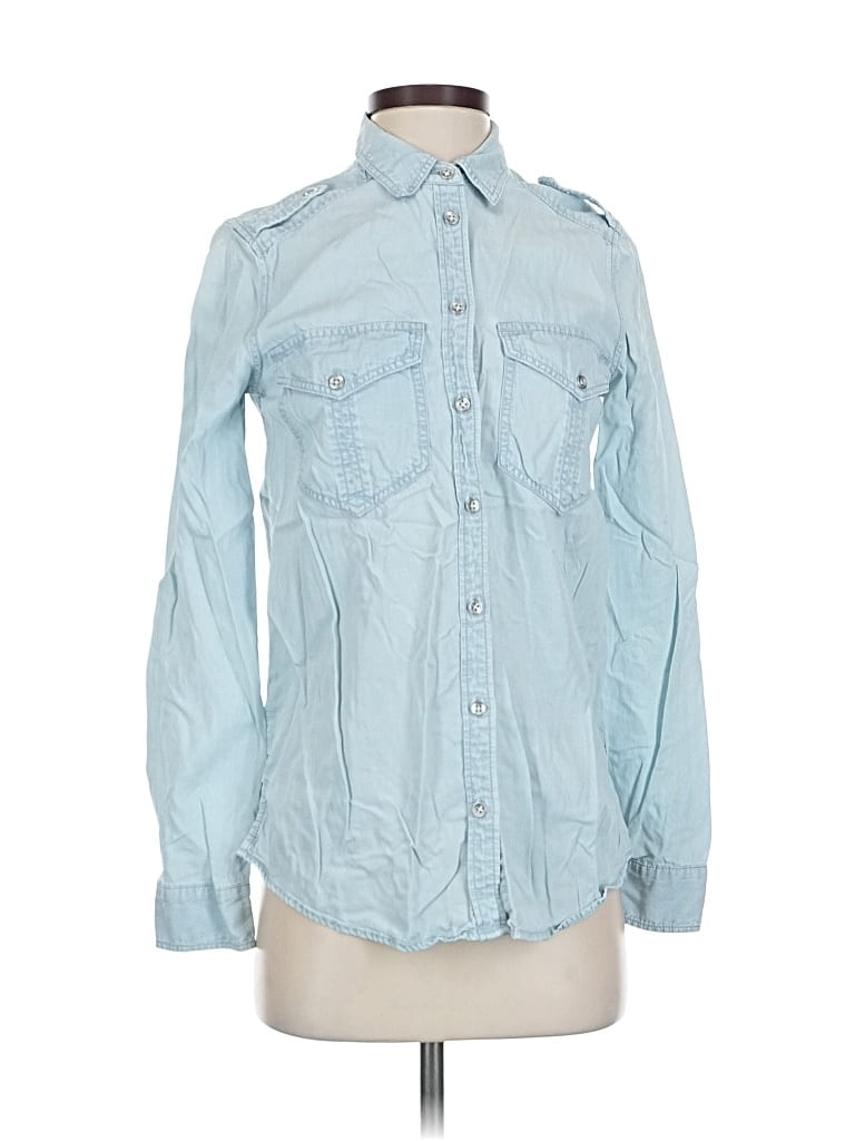 EXPRESS Pre-owned Long Sleeve Button Down Shirt In Blue