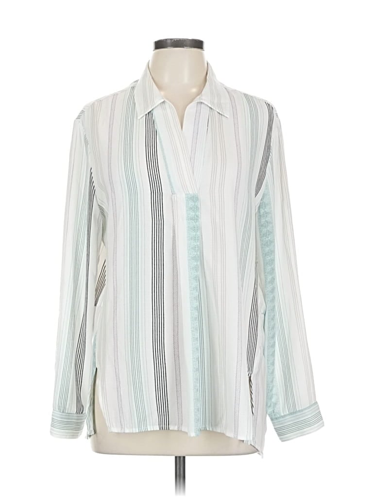 Pre-owned Jones New York Signature Long Sleeve Blouse In White