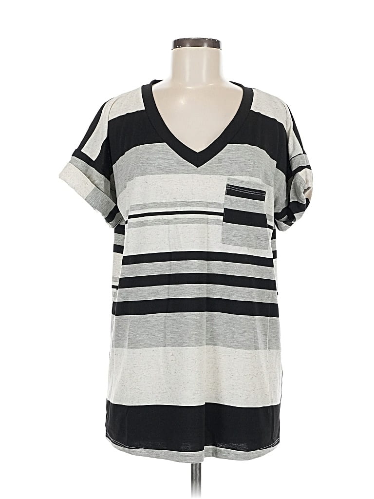 Pre-owned Glitzy Girlz Short Sleeve Top Gray V Neck Tops