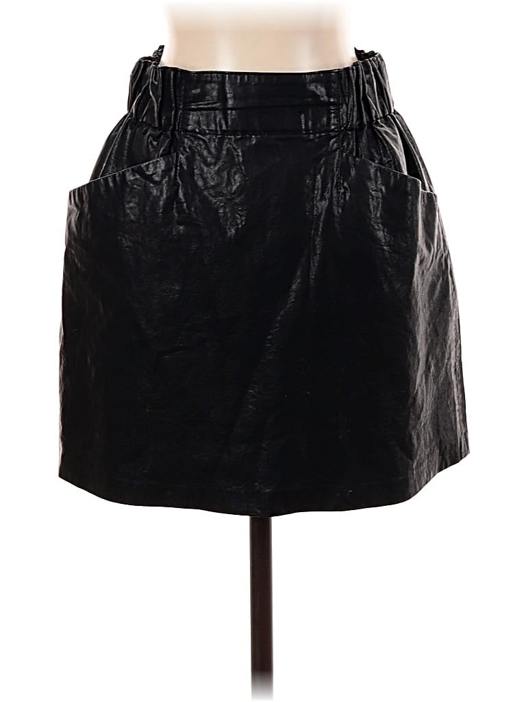 Pre-owned Zara Basic Faux Leather Skirt In Black