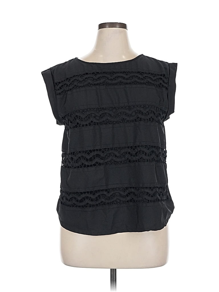 Pre-owned Dana Buchman Short Sleeve Top Black Boatneck Tops