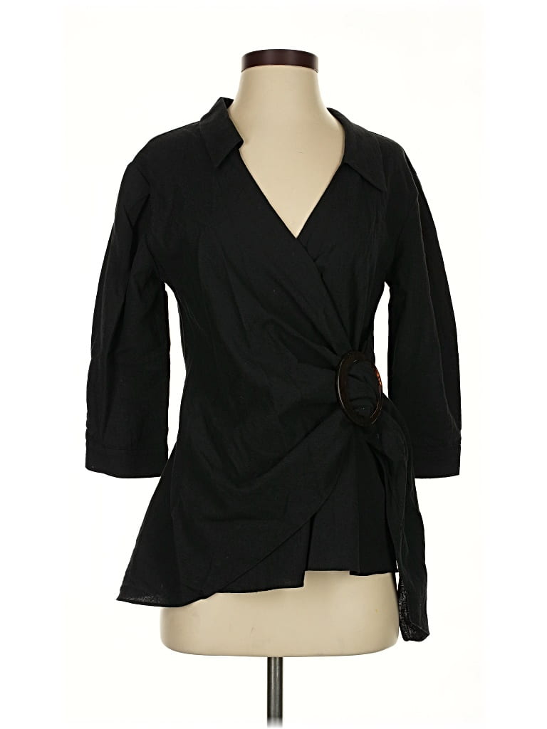 Pre-owned Zara Trf 3/4 Sleeve Blouse In Black