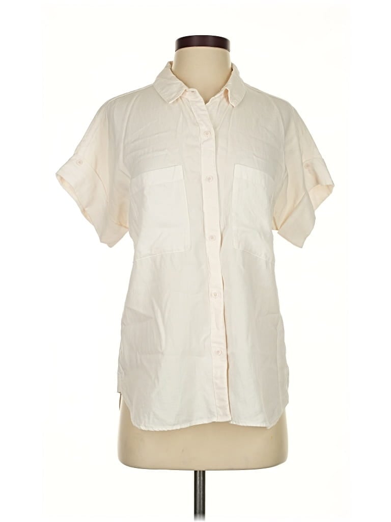 Pre-owned Cloth & Stone Short Sleeve Blouse In White