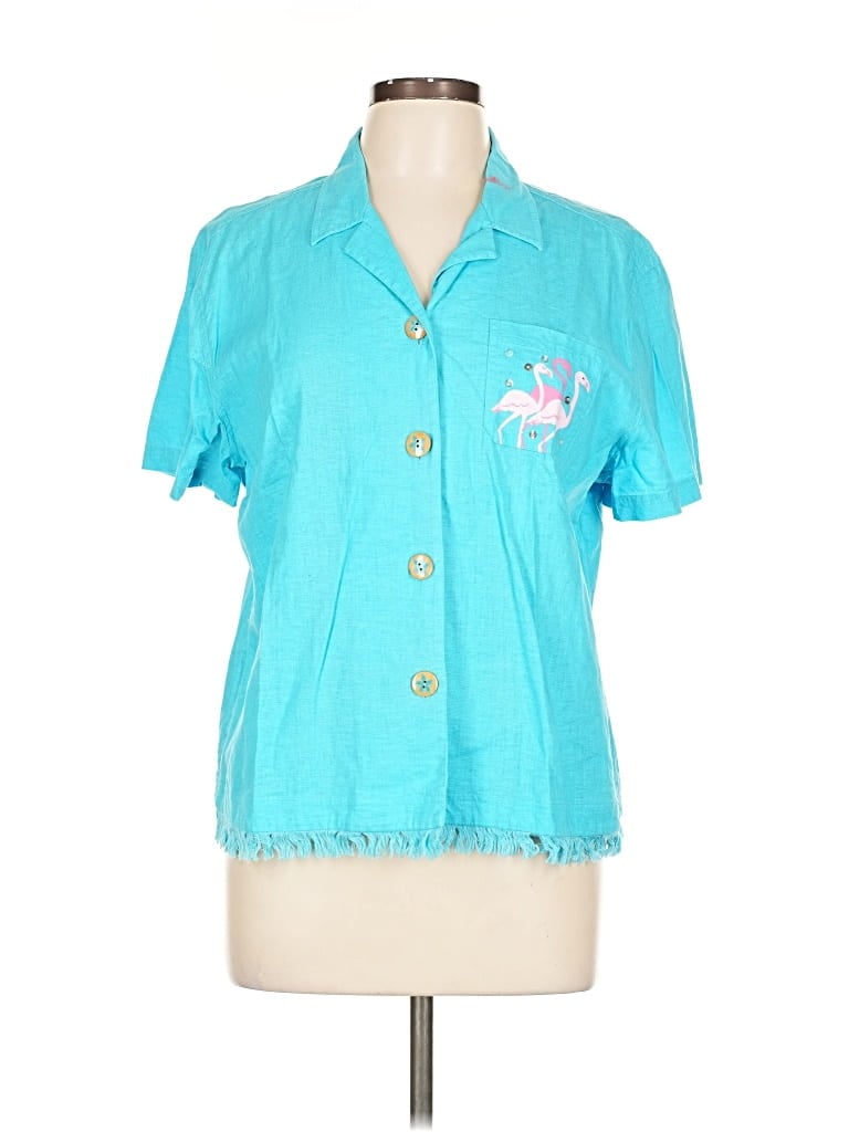 Pre-owned Oleg Cassini Short Sleeve Button Down Shirt In Blue