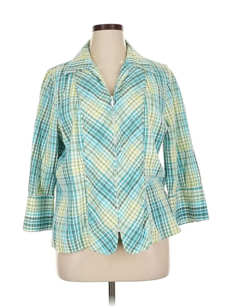 Pre-owned Christopher & Banks 3/4 Sleeve Button Down Shirt In Blue