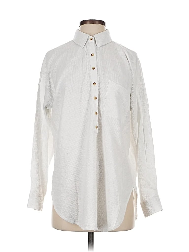 Pre-owned Pilcro By Anthropologie Long Sleeve Button Down Shirt In White