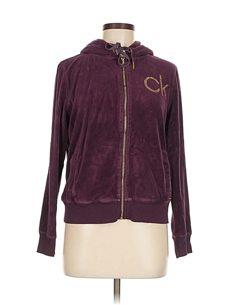 Pre-owned Calvin Klein Zip Up Hoodie In Burgundy