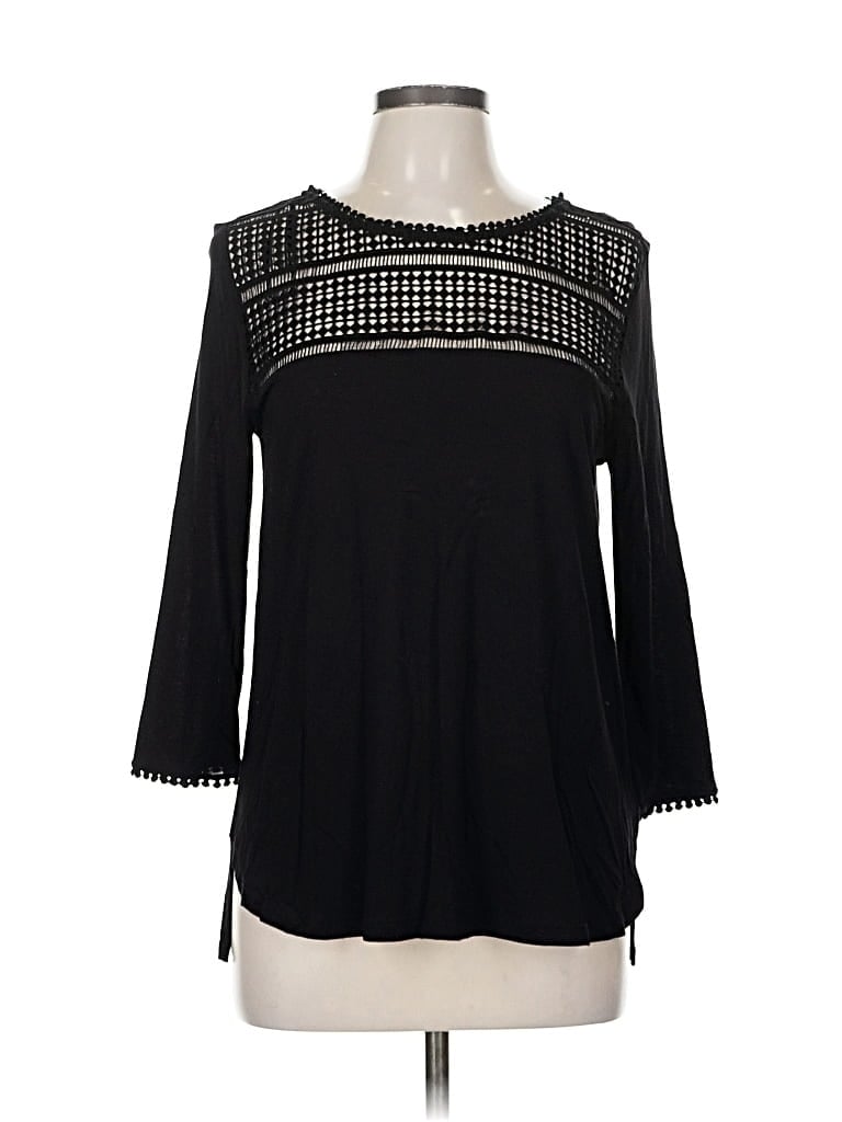 Pre-owned H&m 3/4 Sleeve Top Black Keyhole Neckline Tops
