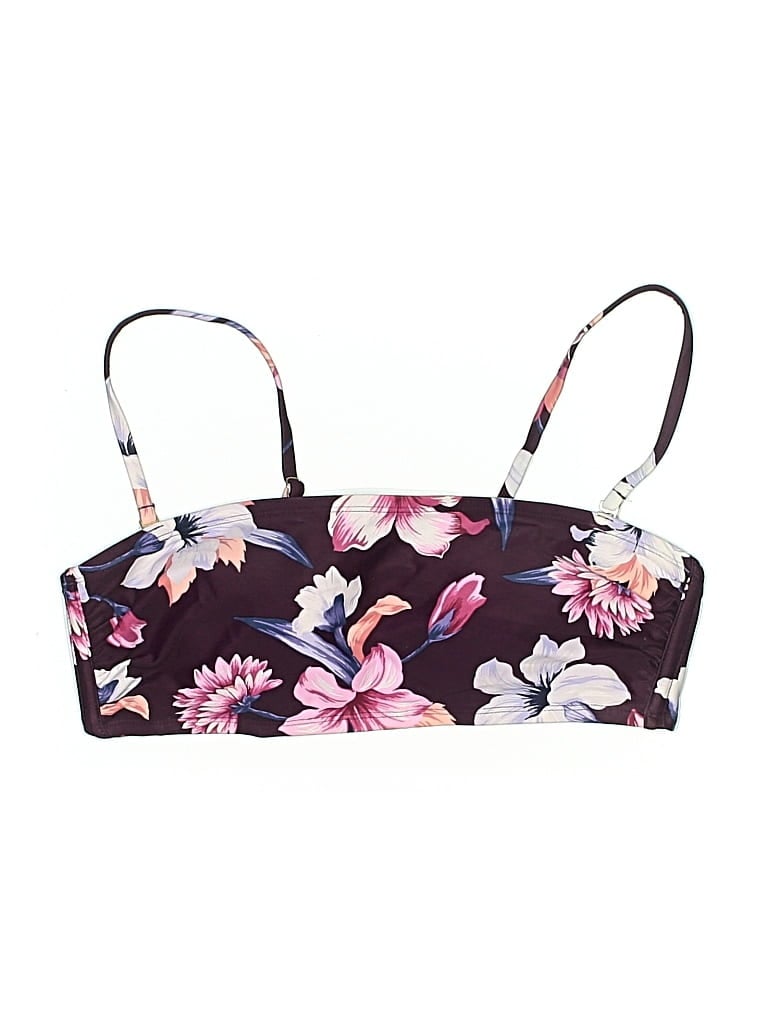 Pre-owned Kona Sol Swimsuit Top Burgundy Floral Pattern Swimwear