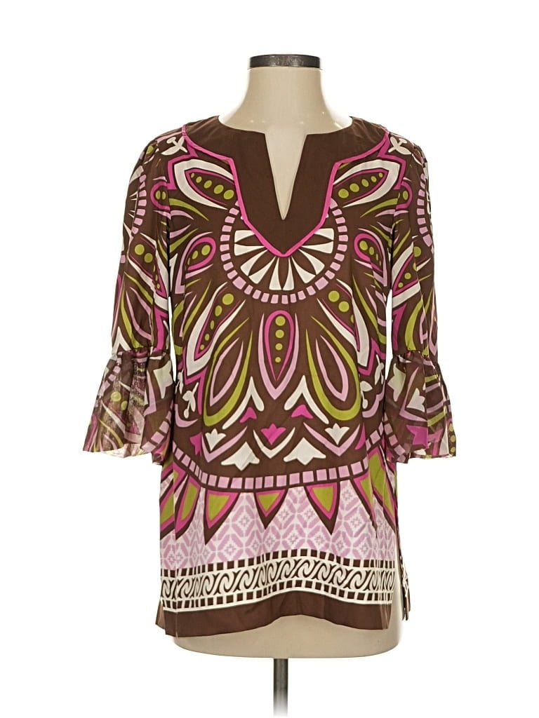 Pre-owned Nicole By Nicole Miller 3/4 Sleeve Blouse In Brown