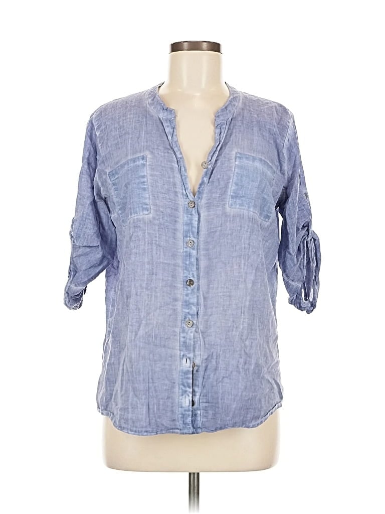 Pre-owned Assorted Brands 3/4 Sleeve Button Down Shirt In Blue