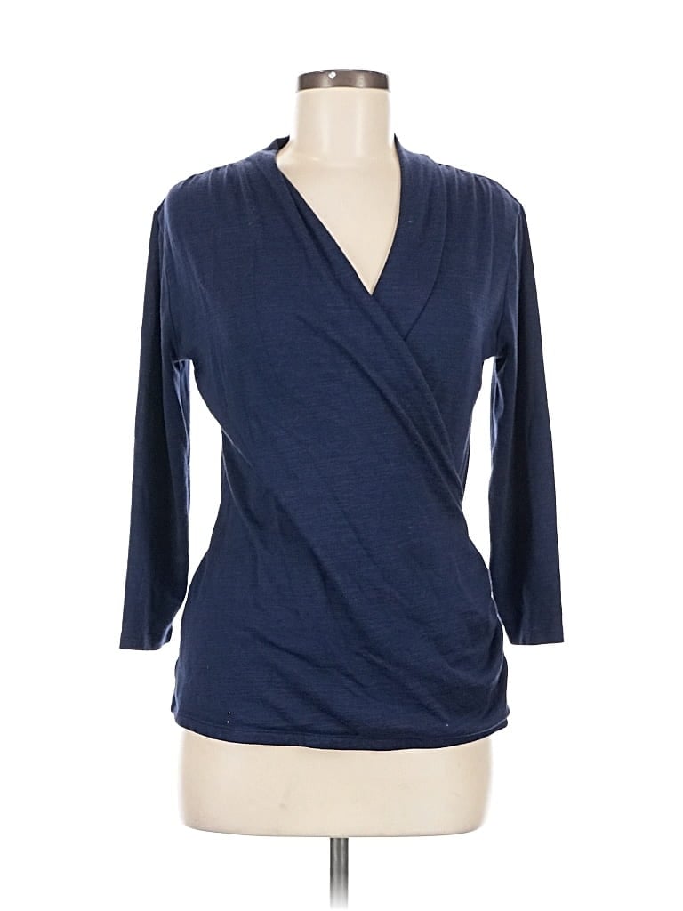 Pre-owned 41hawthorn 3/4 Sleeve Top Blue Plunge Neckline Tops