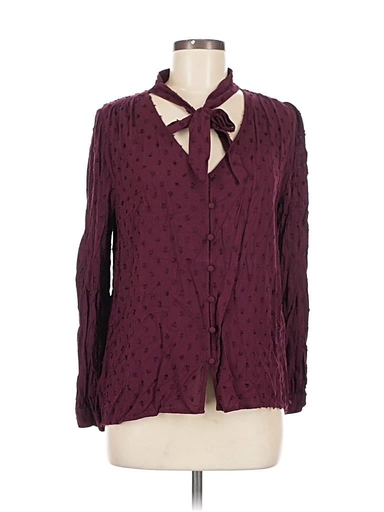 Pre-owned Ann Taylor Loft Long Sleeve Blouse In Burgundy